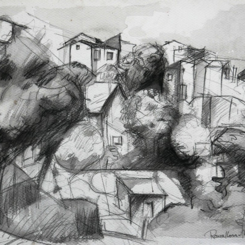 ROUSSILLON  Pencil/Ink 50x70cm-Frans van Veen 1972