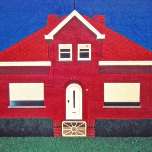 TV KIJKEN IN DE SCHEMER,  Olieverf 80x100cm,  Frans van Veen 1975