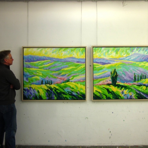 SAN CASCIANO DEI BAGNI - Olieverf, 2x 100x120cm, Frans van Veen - VERKOCHT